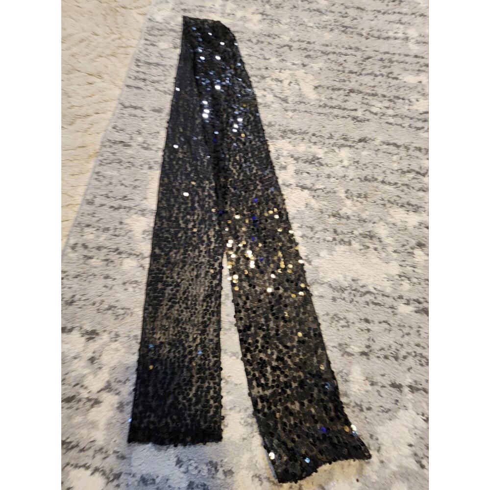 Black Sequin Skinny Scarf Evening Party Glam Y2K - Picture 2 of 2
